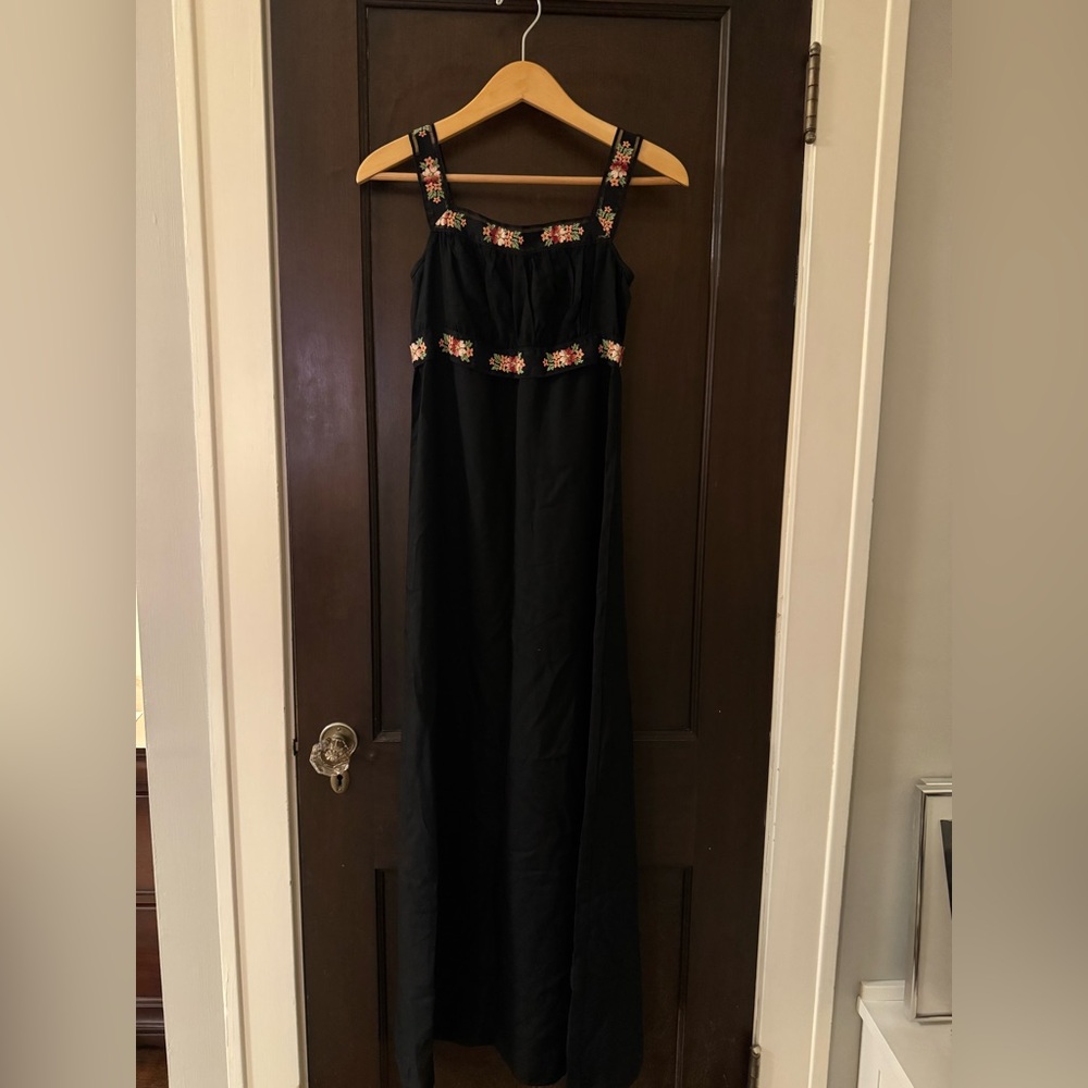 Vintage Lanz Black Floral Embroidered Dress. EUC.